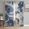 thumbnail image 1 of Navy White Semi Sheer Curtains 96 Inch Length 2 Panels Set, Marble Modern Artwork Sheer Kitchen Curtain Privacy Voile Window Curtain for Living Room Bedroom Rod Pocket Drapes, 1 of 7