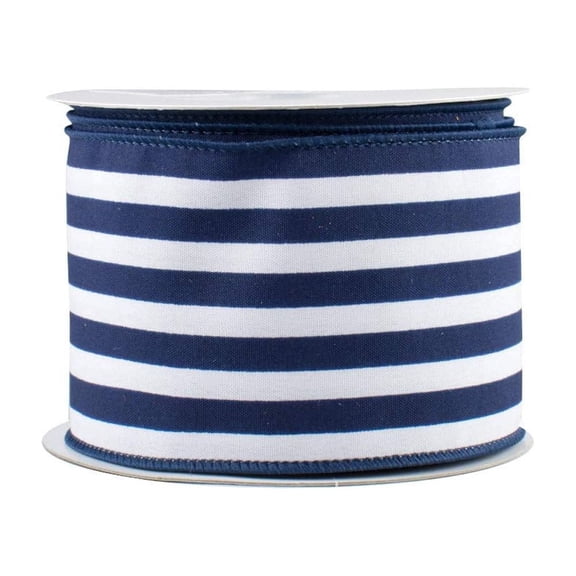 Navy White Stripe Wired Ribbon - 2 1/2" x 10 Yards, 4th of July, America 250 Anniversary, Father's Day, USA Patriotic Decor, Birthday, Police Support Bows, Wreath, Veterans Day, Garlands, Gifts, Swag