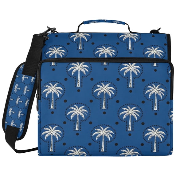 Navy Whitepalm Printed Zipper Binder with Handle&Shoulder Strap 2 inch 3 Ring 500+300 Sheet Capacity File Folder Organizer
