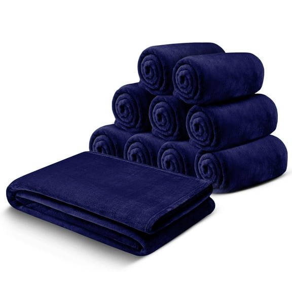 Moonlight20015 Wholesale Fleece Queen Blankets 10-Packs All-Season Soft Plush Throw for Charity, Shelter, & Home Washable, Lightweight & Cozy Navy (90"x90")