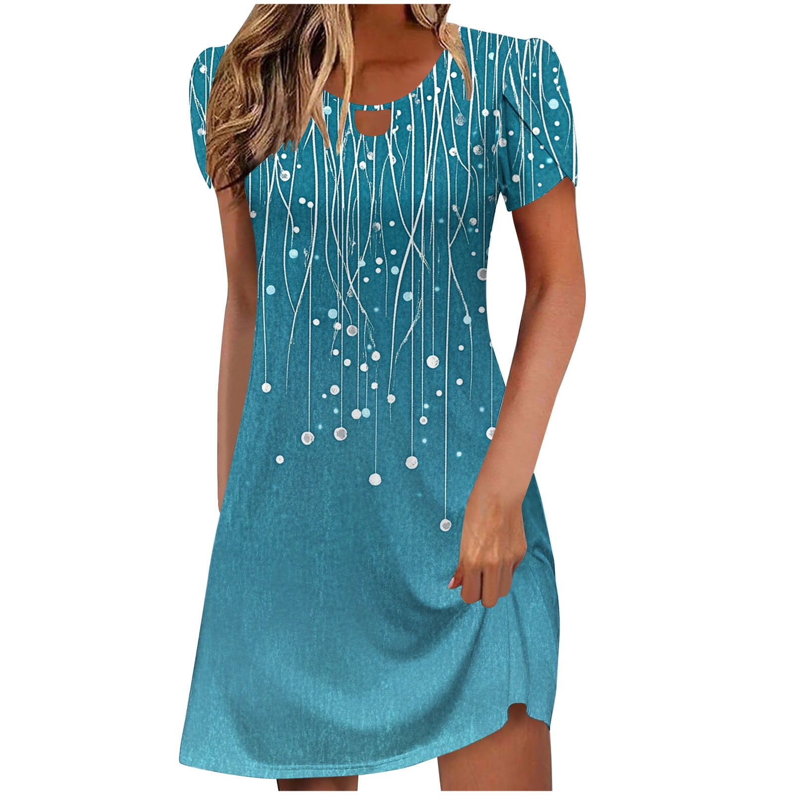 Royal Blue Cutout Eyelet Brunch Dress for Ladies Fall Summer Flounce  Spandex Midi Knee High Dress Womens 2025 Clothing XXL - Walmart.com