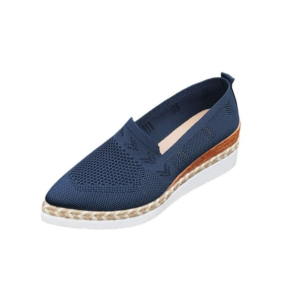 Navy Women Casual Slip On Shoes Low Wedge Heel Design For Outdoor Indoor Use