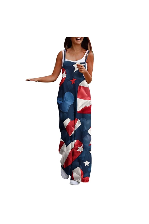 Navy Women High Waisted Flare Bell Bottom Long Boot Cut Leg USA Star Graphic Bib Pants Trousers Pants Romper for Women Casual Summer Fall Overalls 2026 L