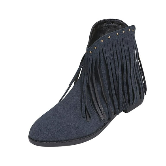 Navy Women Pointed Toe Boots With Tassel Accent And Supportive Heel