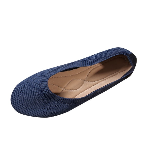 Navy Women Round Toe Shoes With Woven Design Lightweight Build Perfect For Errands And Leisure Activities
