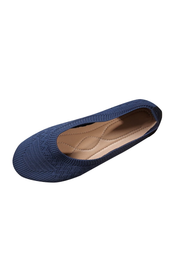 Navy Women Round Toe Shoes With Woven Design Lightweight Build Perfect For Errands And Leisure Activities
