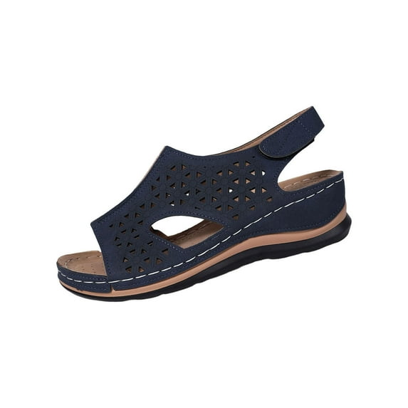 Navy Women'S Casual Solid Color Beach Wedge Sandals Plus Size Round Toe Soft Sole Comfortable Spring Summer Footwear