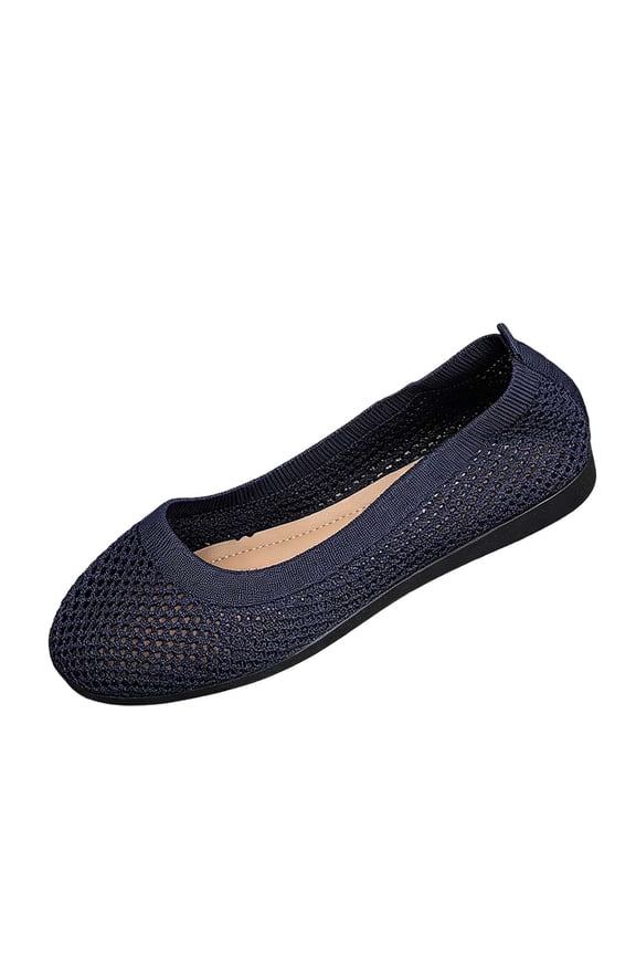 Navy Women'S Fashion Casual Mesh Flats Solid Color Lightweight Breathable Summer Slip On