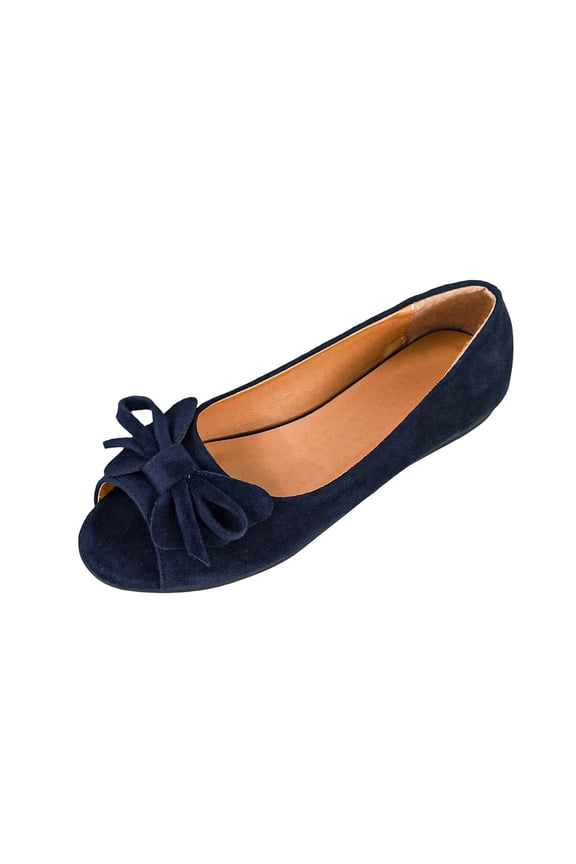 Navy Women'S Shoes Casual Slip-On Flat Peep Toe Design With Bow Accent For Women Plus Size Size 42 Eu Foot Length 10.24 Inches Weighs Approximately 0.77 Pounds