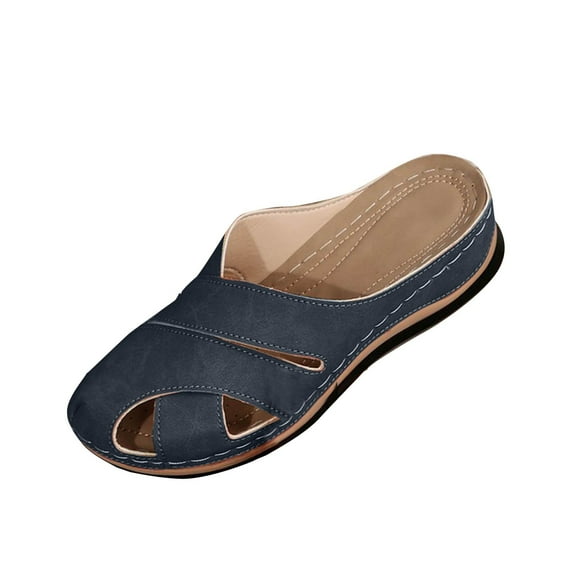 Navy Women'S Wedge Sandals Closed Toe Design With Pu Sole Comfortable For Beach Wear
