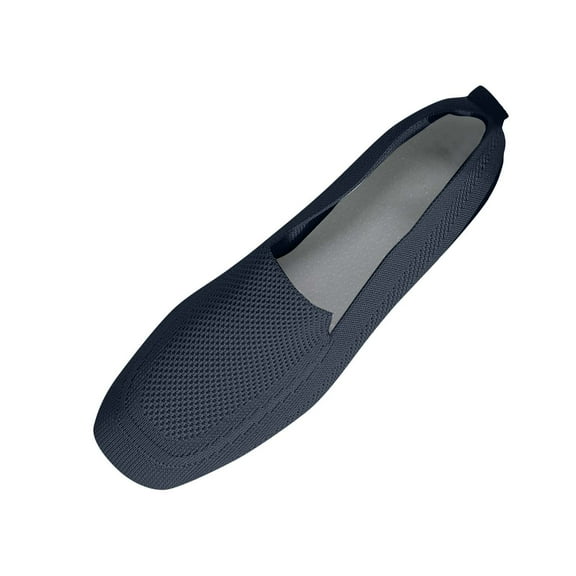 Navy Women Stylish Casual Versatile Square Toe Flying Woven Spring Summer Comfort Fit Flat Shoes For Leisure Outings