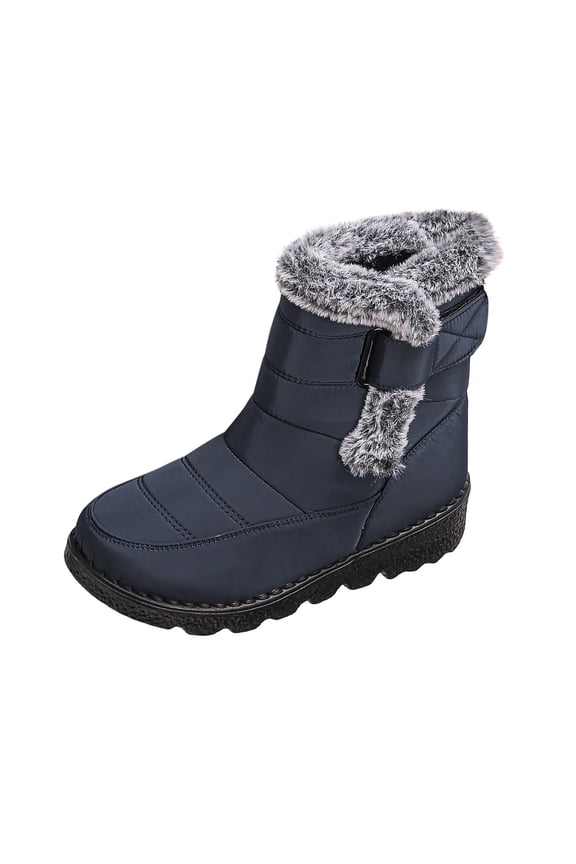 Navy Women Winter Boots Comfortable Mid Calf Fleece Lined Snow Shoes Non Slip Outdoor
