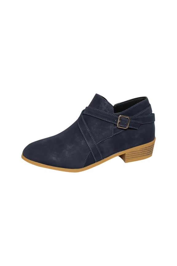 Navy Womens Ankle Boots Round Pointed Toe Side Zipper Chunky Heel Low Heel Fashion Casual Solid Color Spring Fall Daily Wear Shoes Size 42