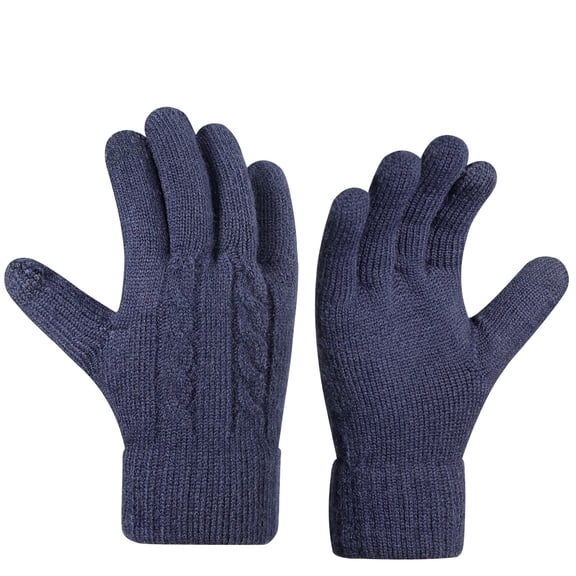Navy Womens Thermal Gloves With Knitted Design Thick And Warm For Cold Days And Seasonal Adventures