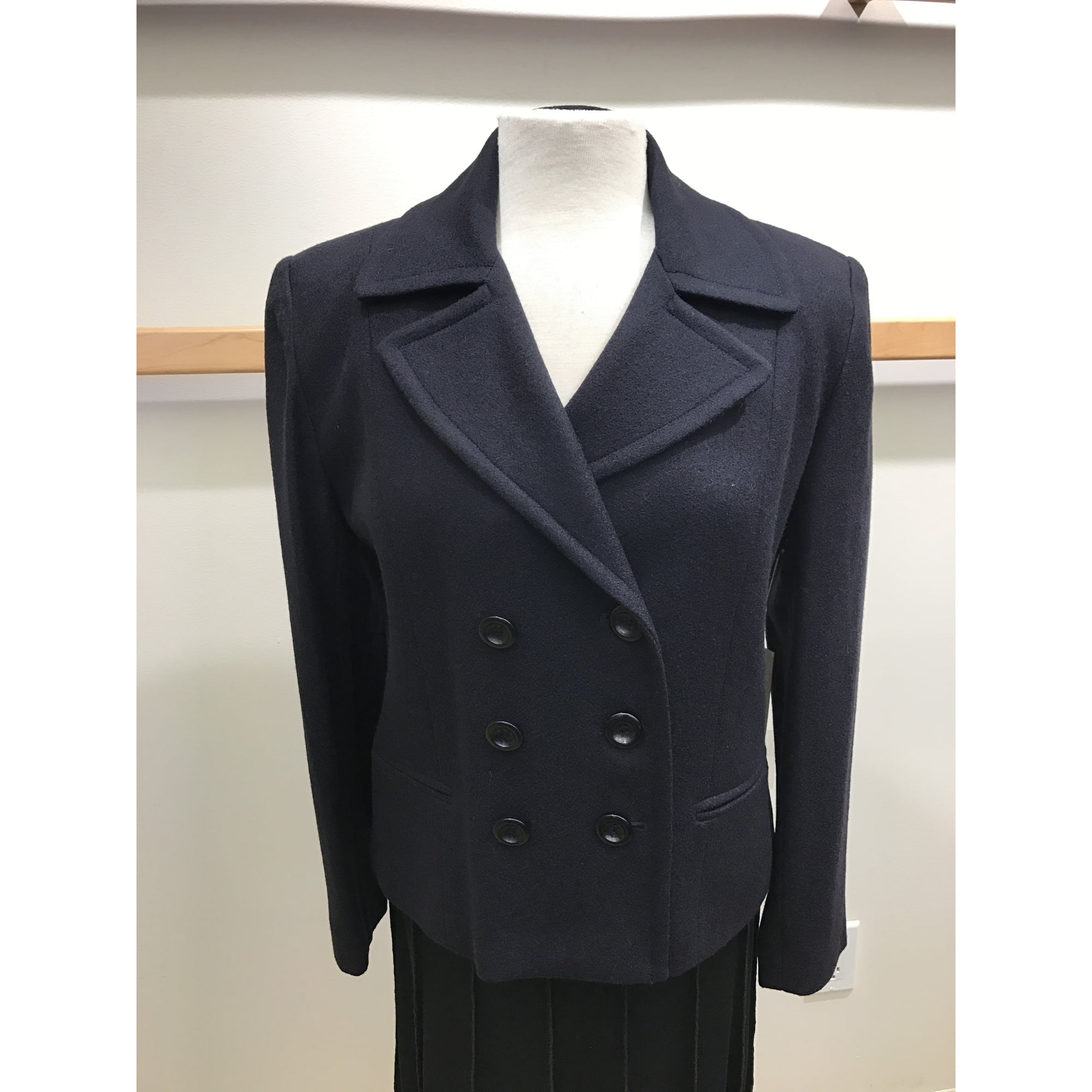 Navy Wool Double Breasted Crop Peacoat Sailor Style Jacket (Style