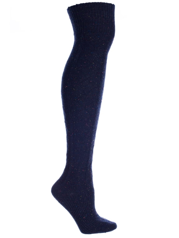 Navy Wool Speckled Knee High Boot Socks
