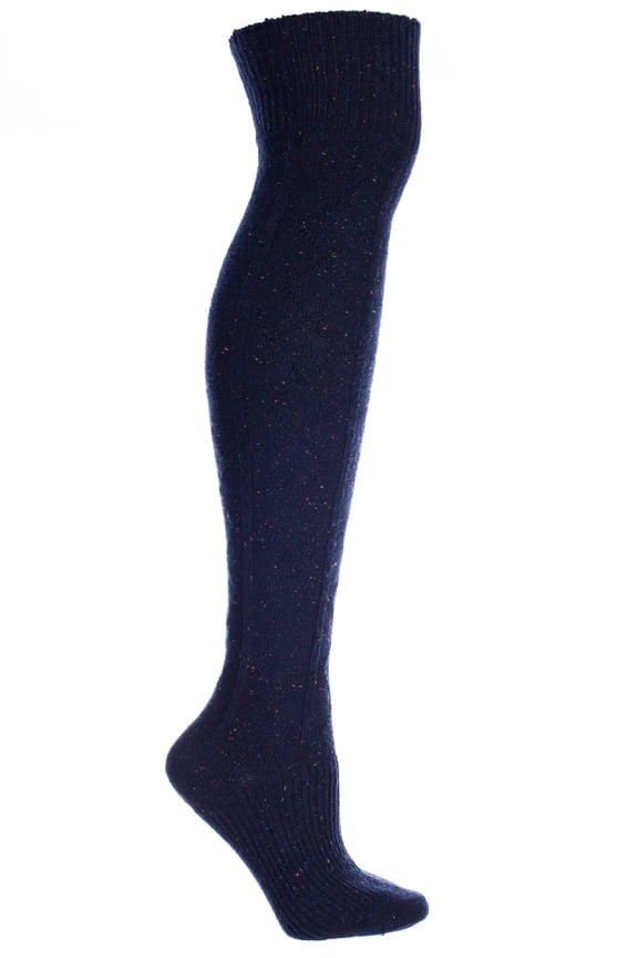 Navy Wool Speckled Knee High Boot Socks