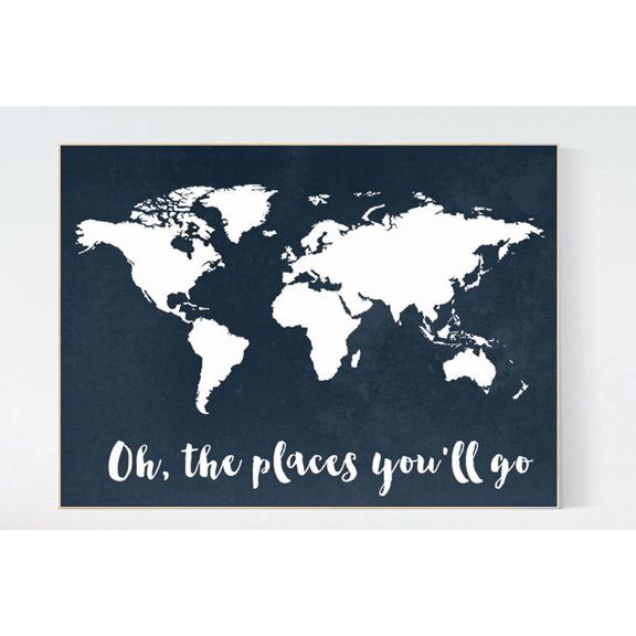 Navy World Map Print Nursery 'S Room Decor
