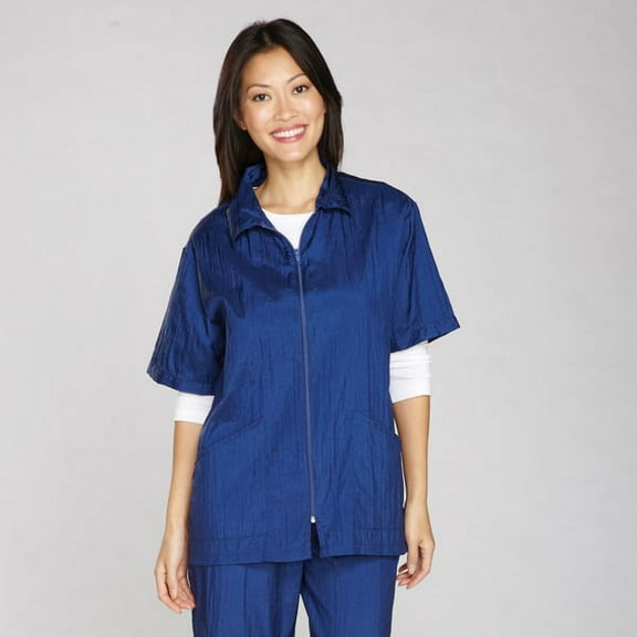 Navy Zip Front Jackets for Barbers Stylists & Groomers Resists Water Stain Hair (Medium)