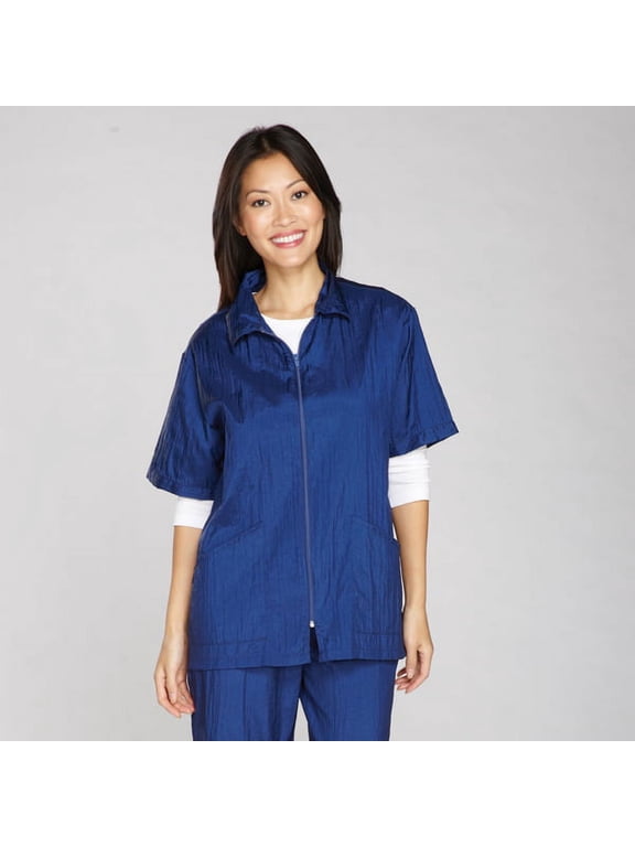 Navy Zip Front Jackets for Barbers Stylists & Groomers Resists Water Stain Hair (Medium)