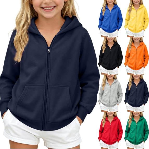 Navy Zip Up Hoodies Girls Oversized Uniform Sweatshirts With Pockets
