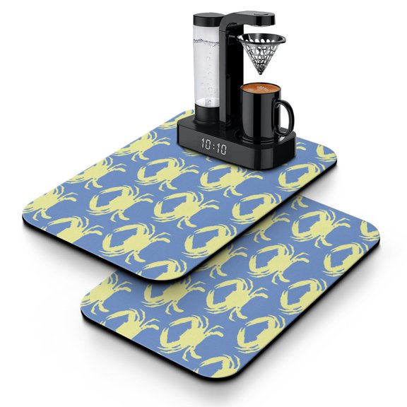Navy and Anchor Nautical Kitchen Mat – Absorbent Dish Drying Pad with Boat, Wave, Sail, and Beacon Design for Coffee Station or Coastal Counter Decor