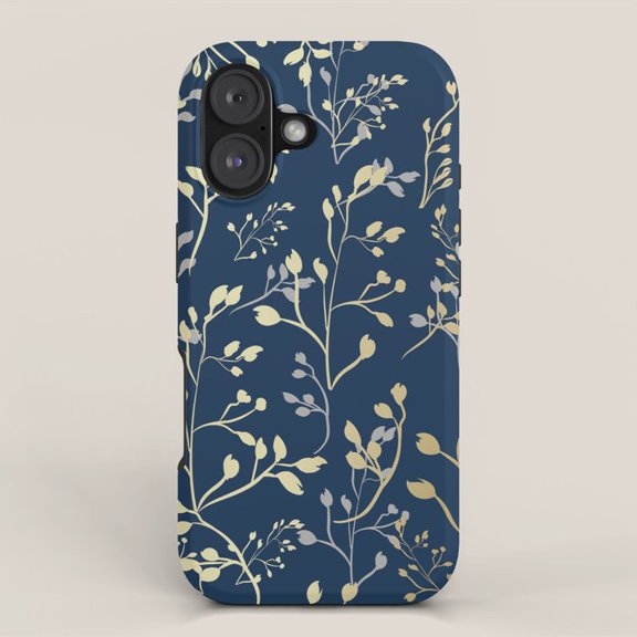 Navy and Cream Botanical Leaf Sprigs Tough Phone Case for Apple iPhone 11, 12, 13 and 14 Models