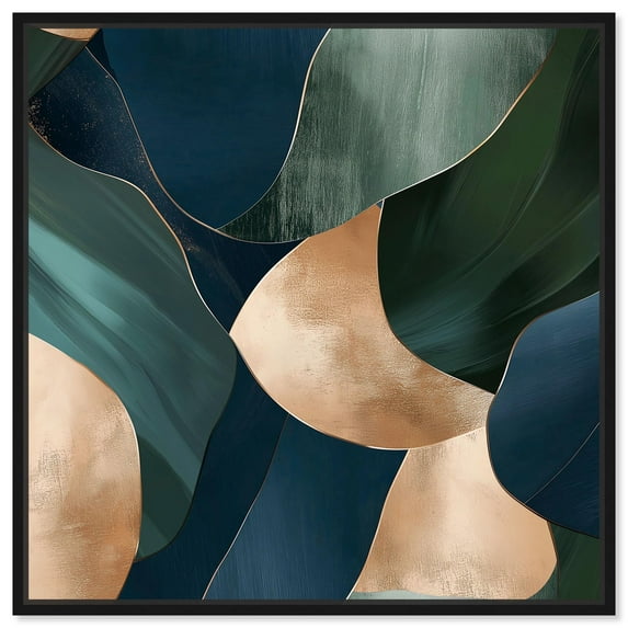 Navy and Emerald Bits I Canvas Blue Abstract Art by Art Remedy, Black Frame, 40" x 40"