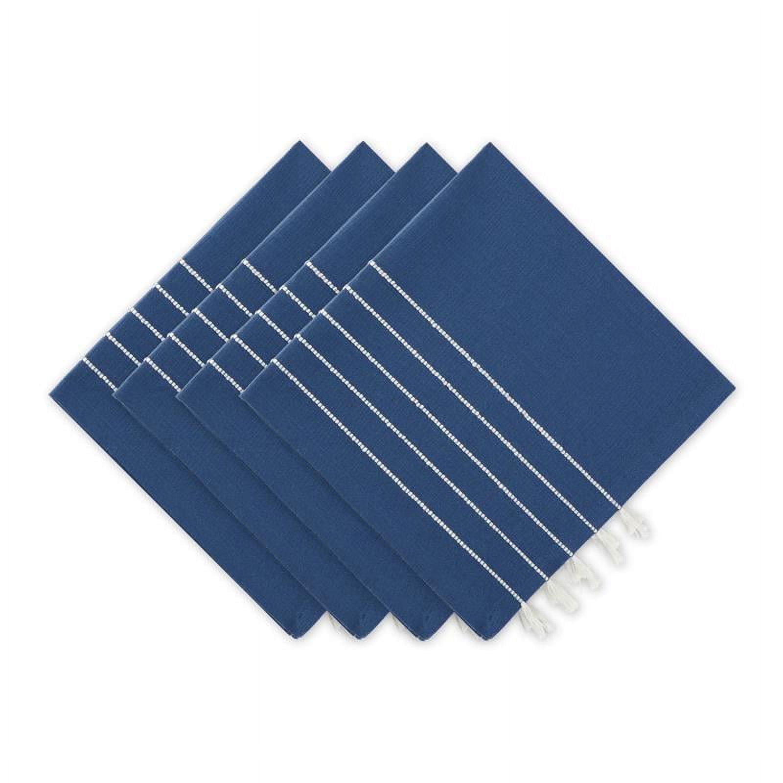 Navy and Off-White Cotton Tassel Napkins Set of 4