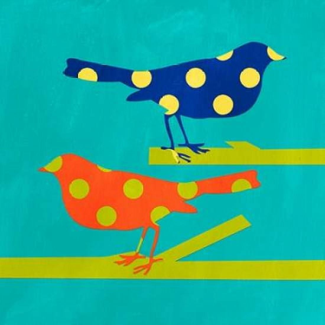 Navy and Orange Birds Canvas Art - Linda Woods (24 x 24)