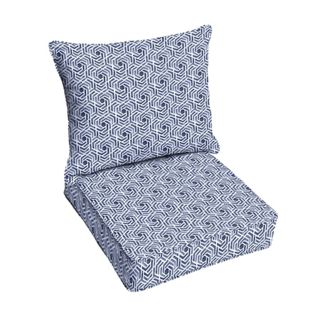 Navy and White Geometric Indoor/Outdoor Deep Seating Pillow and Cushion Set, Corded