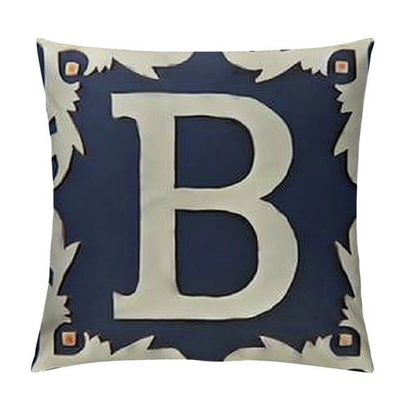 Navy and White Pillow Case Letter B Throw Cushion Cover Monogrammed Pillowcase for Sofa Car Couch