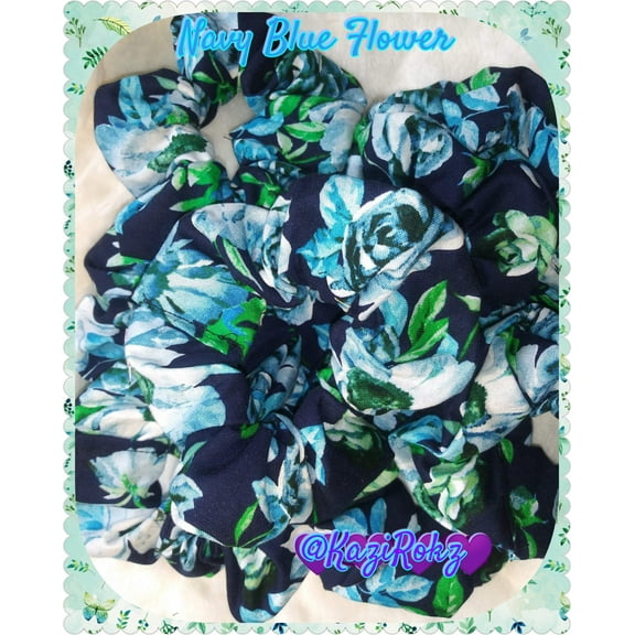 Navy blue Flower hair scrunchie