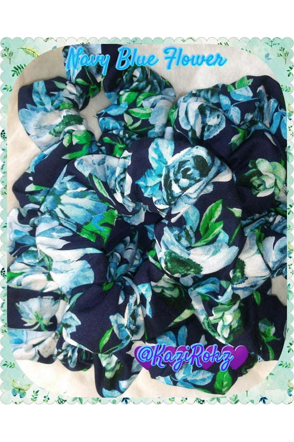 Navy blue Flower hair scrunchie