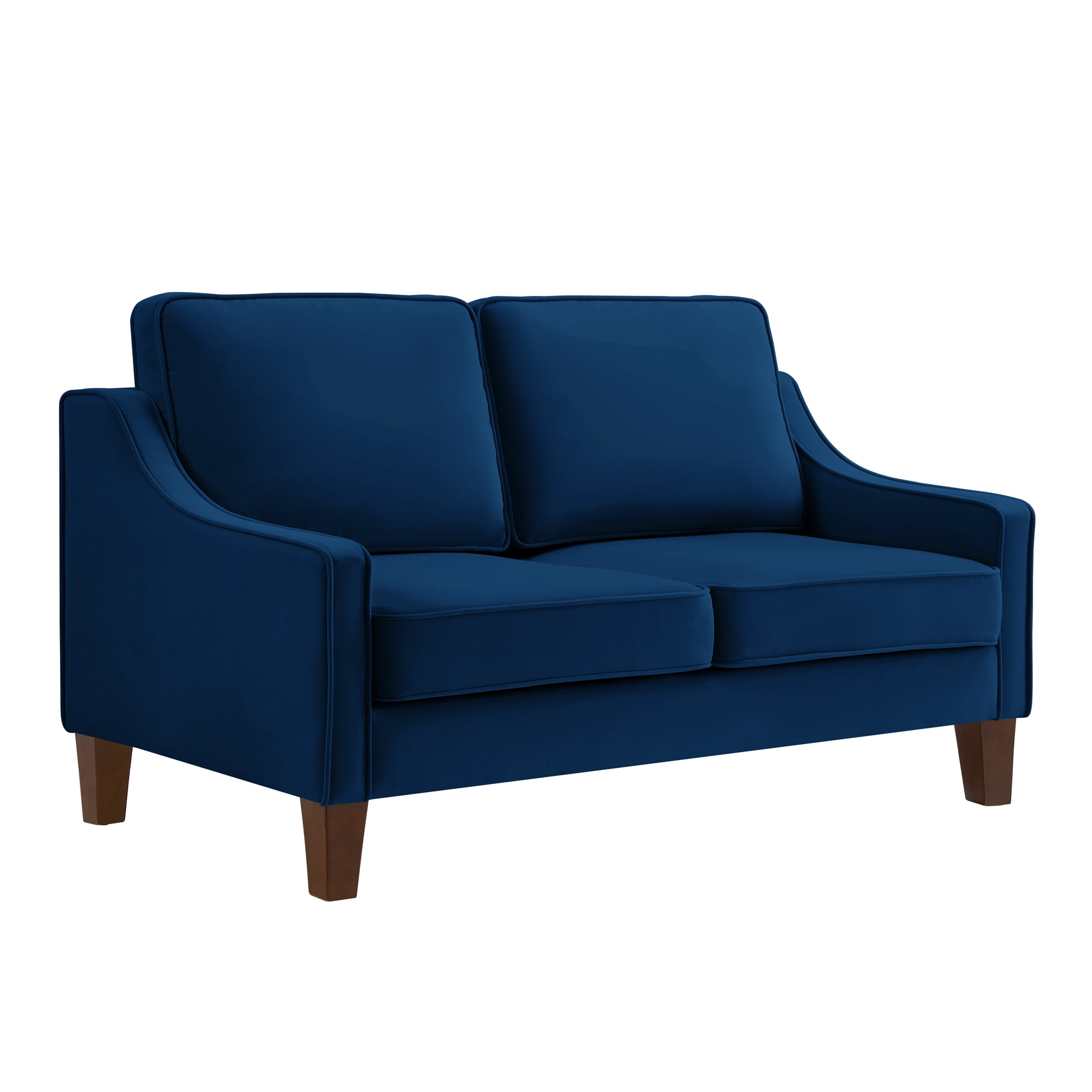 Navy blue Modern velvet padded two seater sofa with thickened seat cushions and two small two