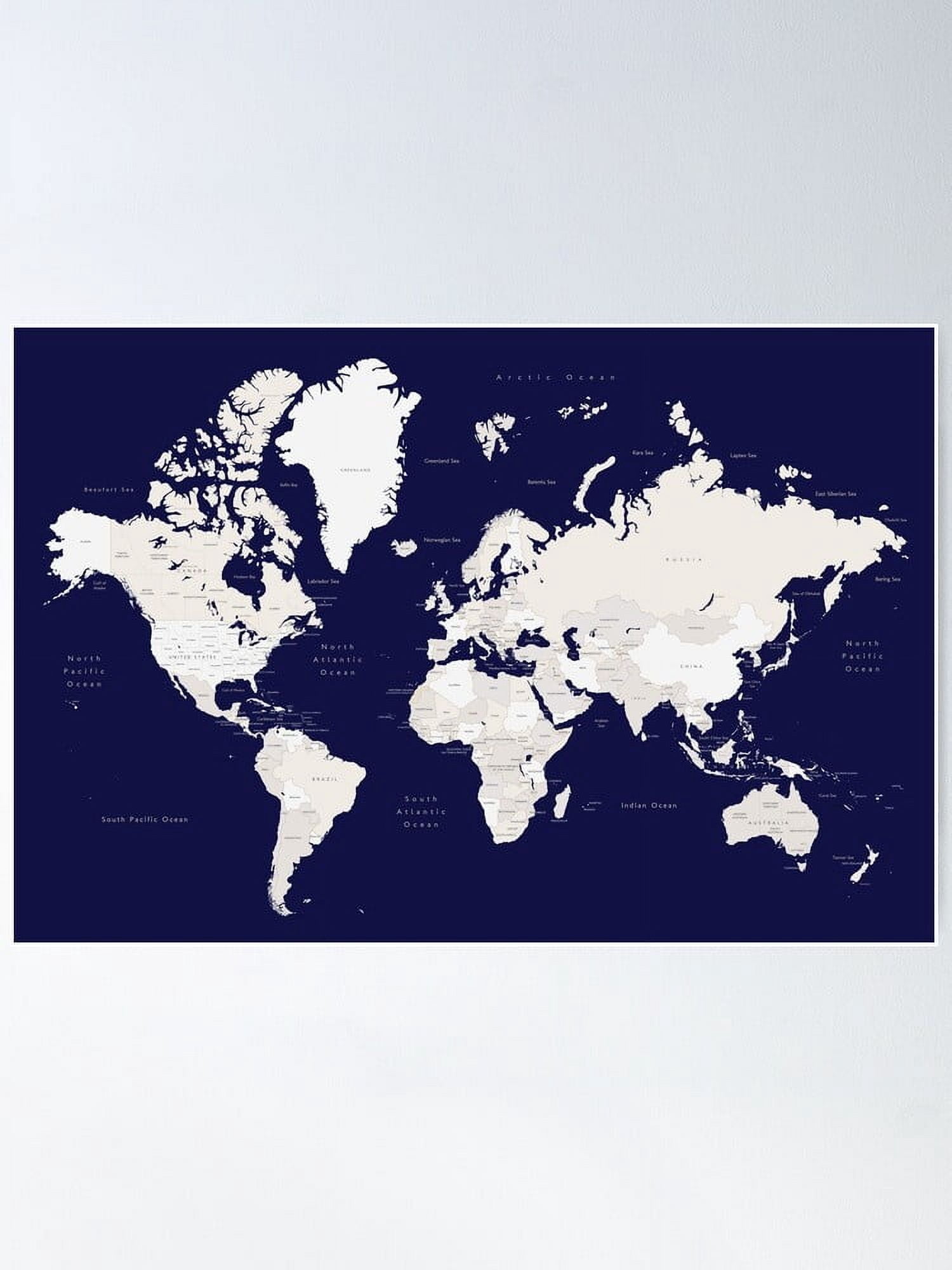 Navy blue and cream world map, 