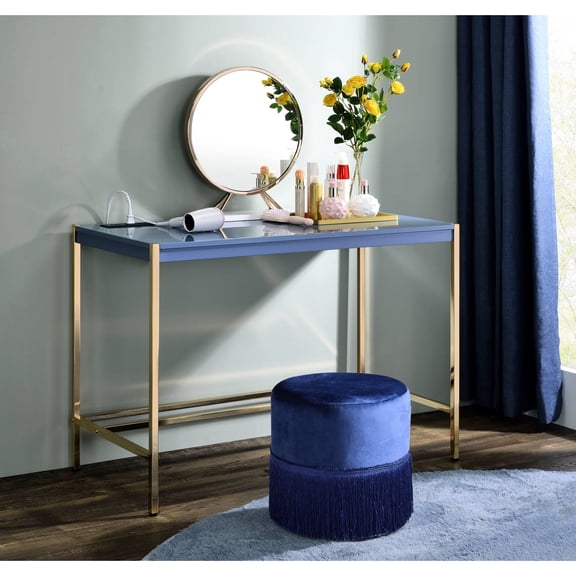 Navy blue and gold modern writing desk with USB for charging in personal study