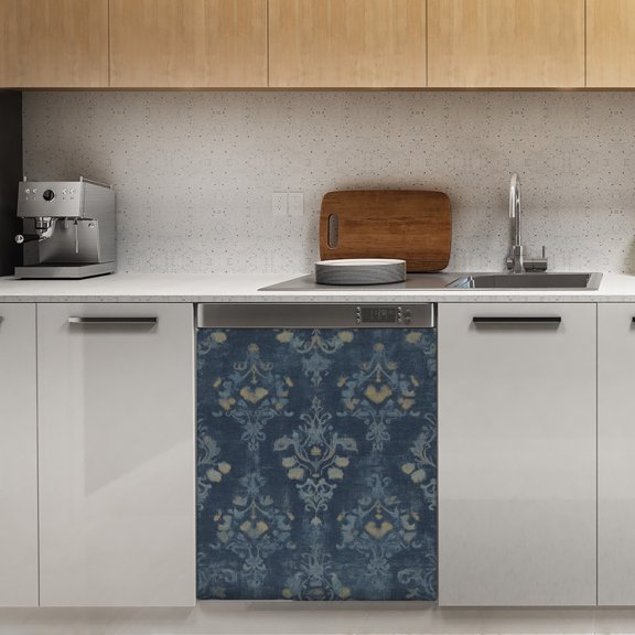 Navy blue damask pattern fabric Dishwasher Magnet Cover Decorative Sticker for Home Cabinet Kitchen 23" x26"