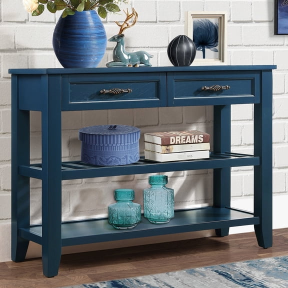 Navy blue sideboard buffet with mid-century charm 2 drawers and 2 shelves ideal for various rooms and quick assembly