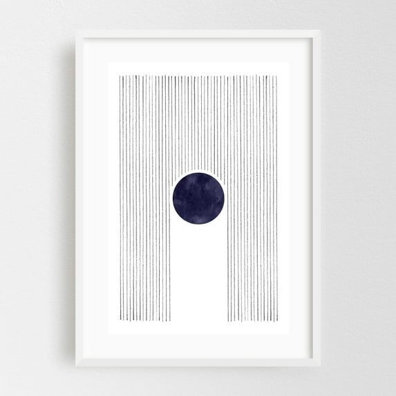 Navy circle and lines - Line Drawing White Framed Wall Art Print 16 x 24 inches