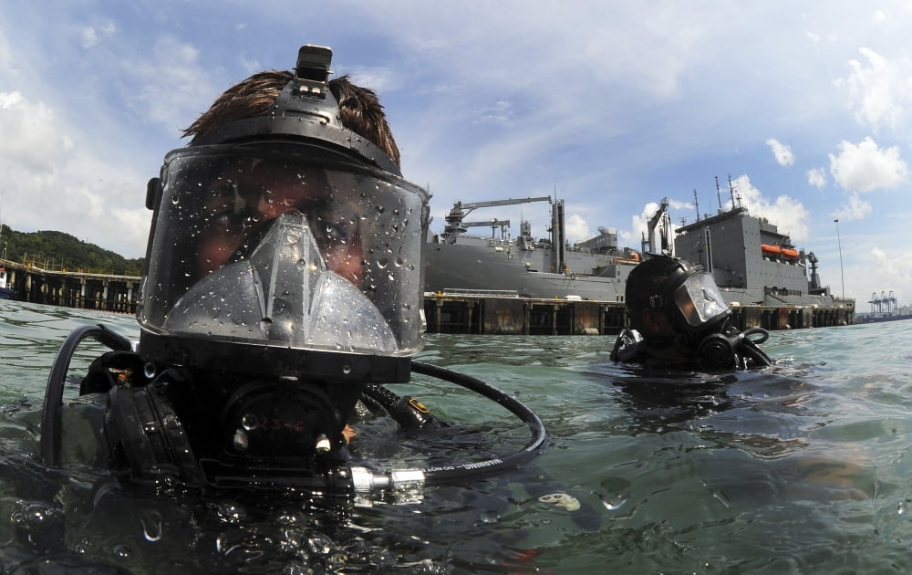 Navy diver wearing a MK-20 diving mask Canvas Art - Stocktrek Images (36 x 23)
