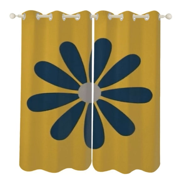 Navy flower yellow background simple art Sunshade Curtains Home Bedroom Living Room Dining Room Home Decor Window Drapes 2 PCS