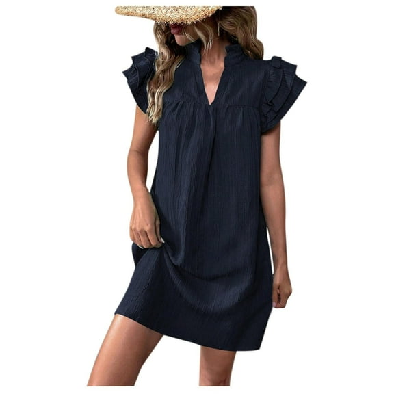 Navy for Women Summer Fall Short Sleeve Collared Turtle Neck Spandex Midi Knee High Basic Dresses Ladies 2025 Clothes Country Concert Y2K M