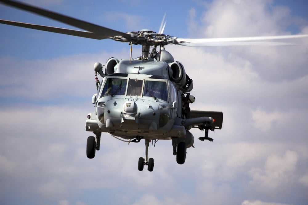 Navy pilots in a SH-60F Seahawk conduct final approach for landing Canvas Art - Michael WoodStocktrek Images (34 x 23)