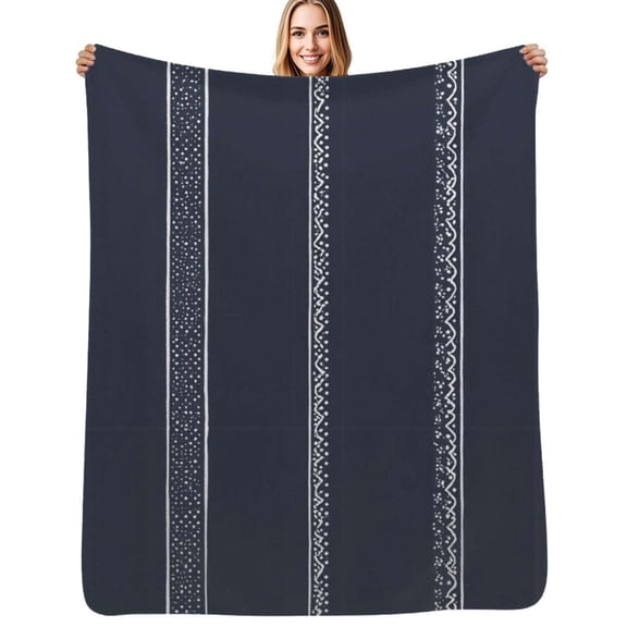 Navy white patterned stripes fabric Soft Blanket Travel Bedding Throws Flannel Bedspread Sofa Bed Cover