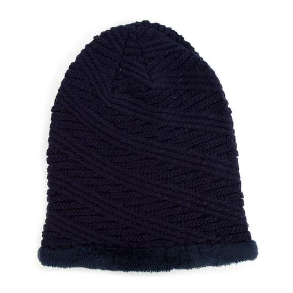 Navy with Fleece Lining Plush Fleece Lined Men's Cap -Slouchy Oversized Baggy Winter Beanie Hat