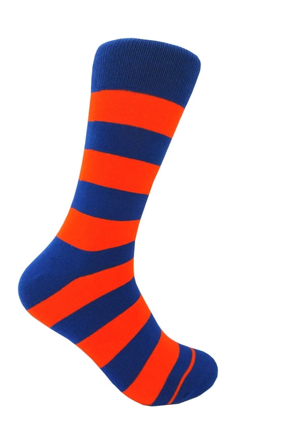 Navy with Orange Color Mid-calf Stripes(Zebra Stripes) Dress Casual Socks for Men