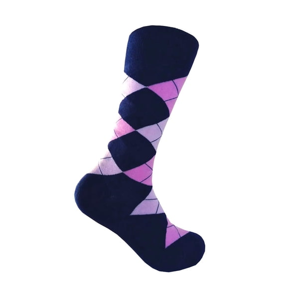 Navy with Pink and Light Pink Color Mid-calf Argyle Dress Casual Socks for Men