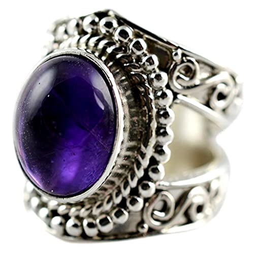 Navya Craft Amethyst Oval 925 Sterling Silver Handmade Women Statement Ring, Purple Gem Stone Ring Size 12.5
