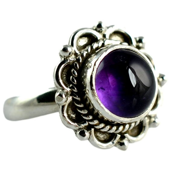 Navya Craft Amethyst Round Sterling Silver Purple Gemstone Handmade Statement Women Ring Size 12.0